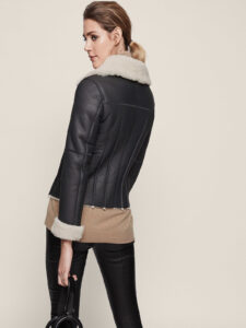 Women Black Aviator Shearling Jacket - Image 2