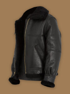 Women Pure Black B3 Shearling Jacket - Image 3