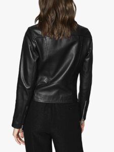 Women Basic Black Leather Jacket - Image 2