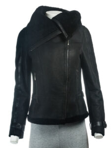 Women Sheepskin Oversized Collar Jacket - Image 3