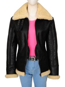 Women's Black Shearling B3 Jacket - Image 2