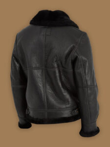 Women Pure Black B3 Shearling Jacket - Image 2