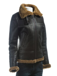 Women B3 Bomber Shearling Leather Jacket - Image 5