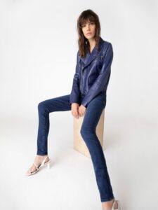 Women Sky Blue Leather Jacket