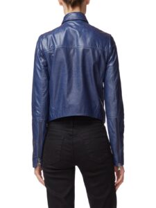 Women Sky Blue Leather Jacket - Image 2