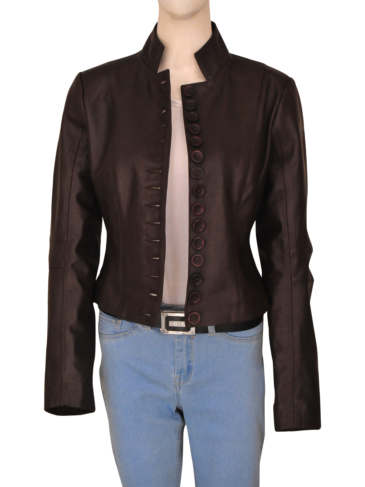women-button-jacket.jpg Women Brown Button Jacket - Image 1