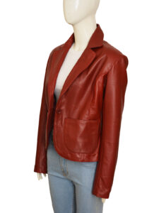 Stylish Maroon Leather Blazer - Image 4