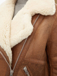 Women Light Brown Shearling Jacket - Image 4