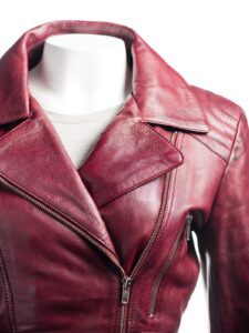 Women Burgundy Leather Jacket - Image 3