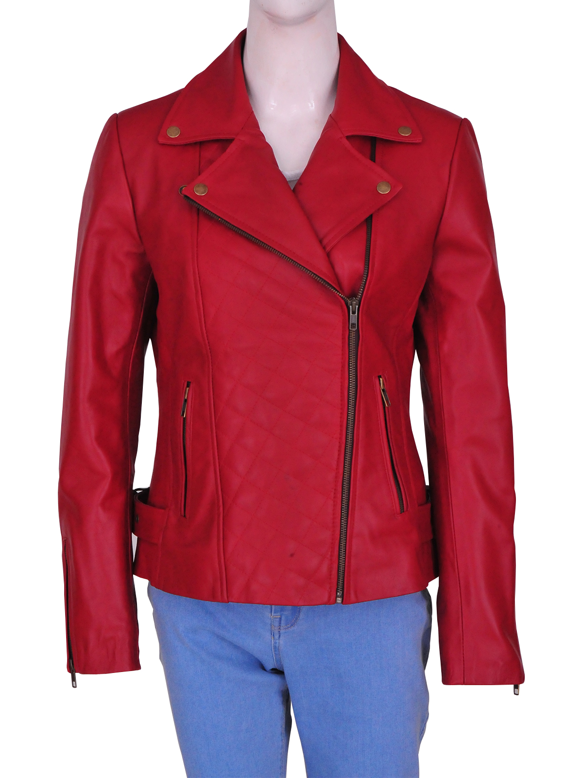women-red-biker-leather-jacket.jpg Women Red Brando Leather Jacket - Image 1