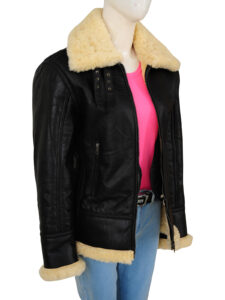 Women's Black Shearling B3 Jacket - Image 4
