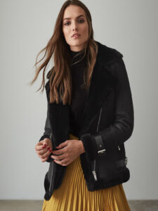 Women Black Shearling Leather Jacket - Mauve Tree - Image 4