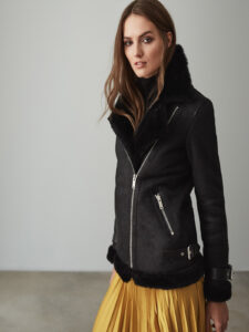 Women Black Shearling Leather Jacket - Mauve Tree - Image 3
