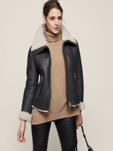 Women Black Aviator Shearling Jacket - Image 3