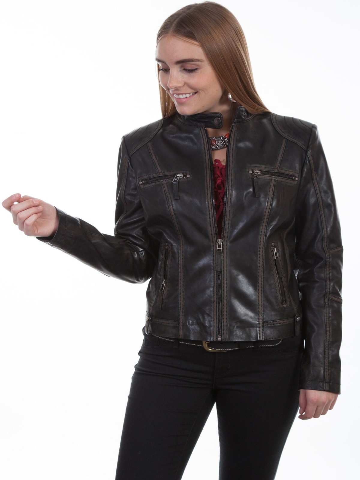 women-streetstyle-leather-jacket.jpg Women Vintage Leather Jacket - Image 1