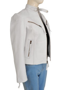 Women White Biker Jacket - Image 3