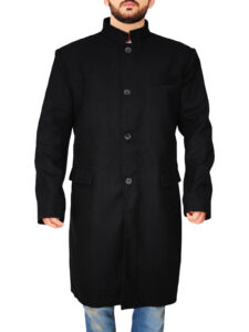 Casual Black Men Wool Coat - Image 5