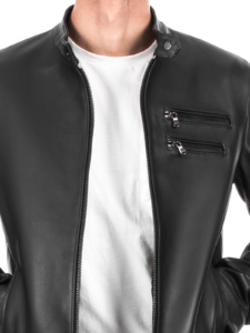 Men Black Lambskin Leather Jacket - Image 2