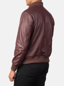 Best Quality Maroon Leather Bomber Jacket For Men - Image 5