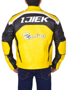 Black & Yellow Biker Leather Jacket - Mauve Tree - Image 2