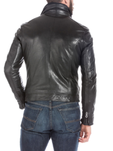 Black Lambskin Leather Sports Jacket For Men - Image 5