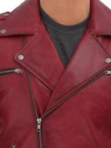 Maroon Leather Biker Jacket Mens - Image 2