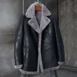 Men's Black Real Shearling Grey Fur Overcoat - Mauve Tree - Image 6