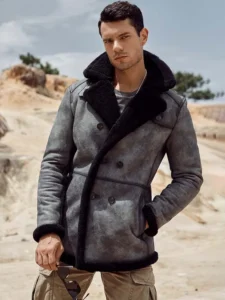 Drip Men Grey Shearling Leather Overcoat - Mauve Tree