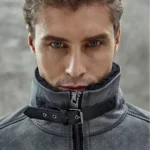 mauvetree men grey shearling leather jacket