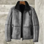 slick men grey sheepskin leather jacket mauvetree