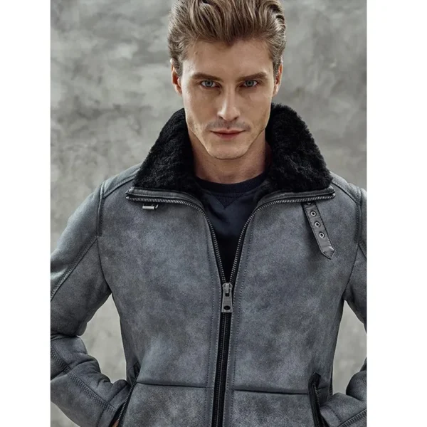 stylish men grey shearling b3 leather jacket mauvetree