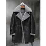 Slick Men Black Aviator Shearling Leather Long Coat - Mauve Tree - Image 3