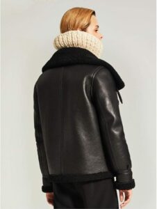 Women Moto B3 Sheepskin Shearling Jacket - Mauve Tree - Image 5