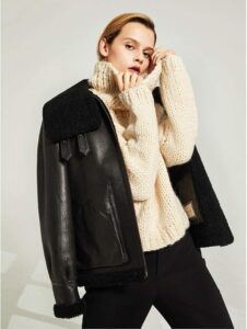 Women Moto B3 Sheepskin Shearling Jacket - Mauve Tree - Image 4