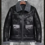 Bold Men Aviator Shearling Leather Jacket - Mauve Tree - Image 3