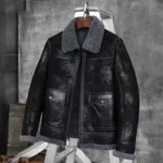 Bold Men Aviator Shearling Leather Jacket - Mauve Tree - Image 4