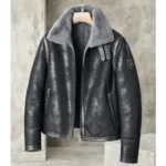 Handmade black shearling leather jacket for men mauvetree