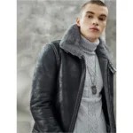 mauvetree dashing men black sheepskin b3 leather jacket