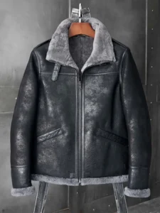 men classic black grey sheepskin leather jacket mauvetree