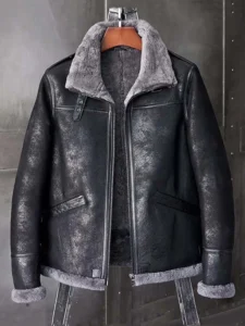 grey shearling sheepskin leather jacket mauvetree