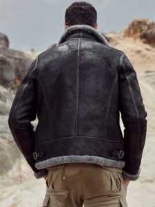 mauvetree men black shearling leather jacket grey fur