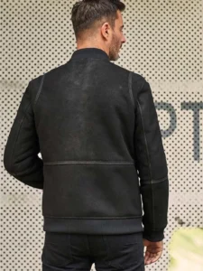 men real shearling black varsity men leather jacket