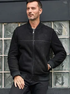 men black varsity shearling inner jacket