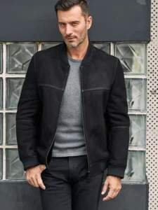 men leather varsity shearling leather jacket