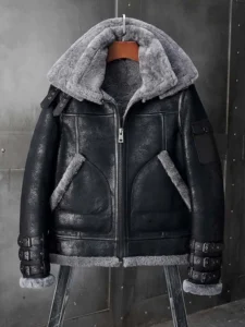 men black with grey sheepskin leather jacket b3 mauvetree