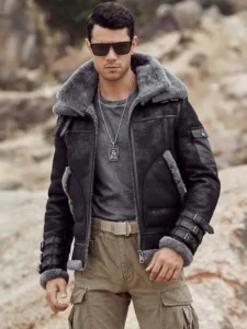 men motorcycle shearling black sheepskin grey leather jacket mauvetree