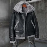 Grey sheepskin leather men black jacket mauvetree