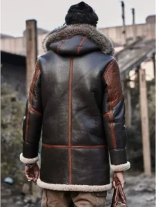 Fire Men's Black Shearling Long Coat - Mauve Tree - Image 2