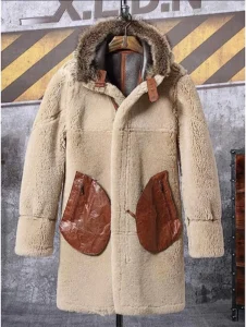 Fire Men's Black Shearling Long Coat - Mauve Tree - Image 6