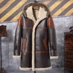 Fire Men's Black Shearling Long Coat - Mauve Tree - Image 4